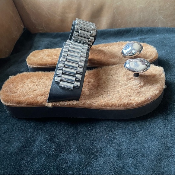 3.1 Phillip Lim Shoes - Phillip Lim 3.1 leather fur metal embellishment sandals flatform luxe rare NWOT